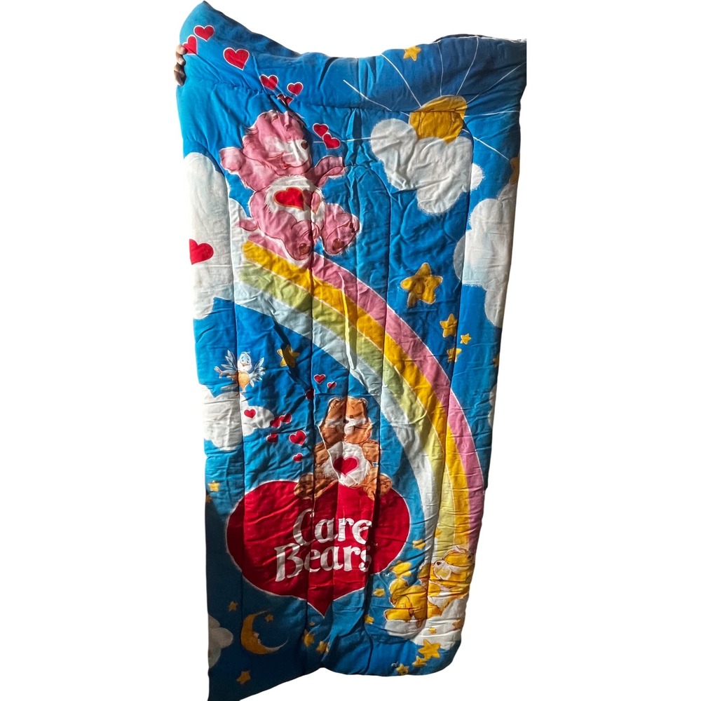 Vintage Care Bears Sleeping Bag Blue Rainbow Love-a-lot Tenderheart Bear 80s